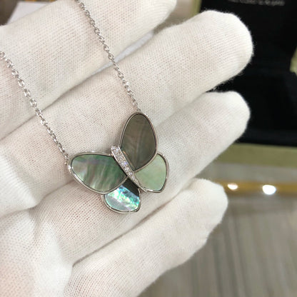 [Lumi Jewelry]LARGE BUTTERFLY SILVER PENDANT DIAMOND NECKLACE