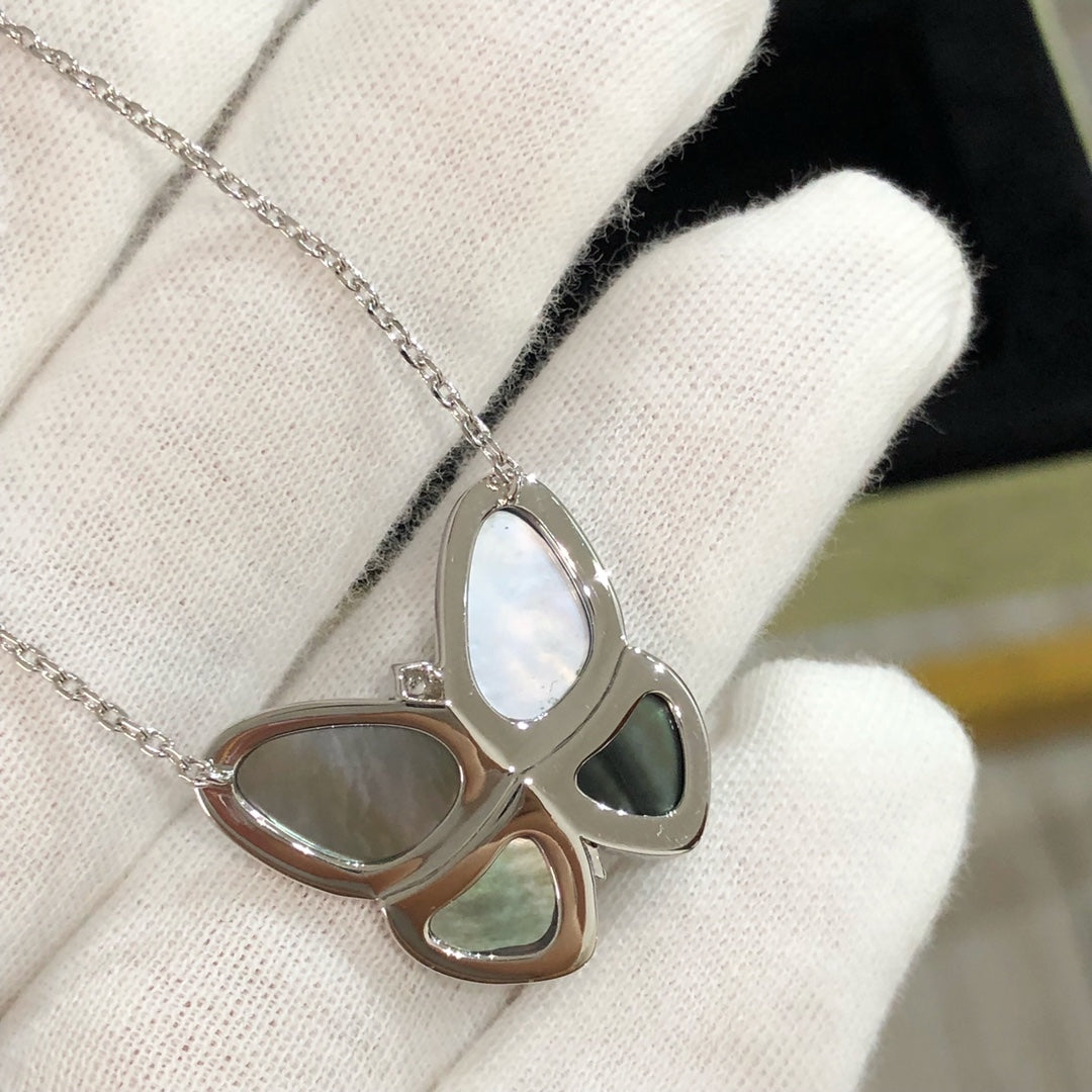 [Lumi Jewelry]LARGE BUTTERFLY SILVER PENDANT DIAMOND NECKLACE