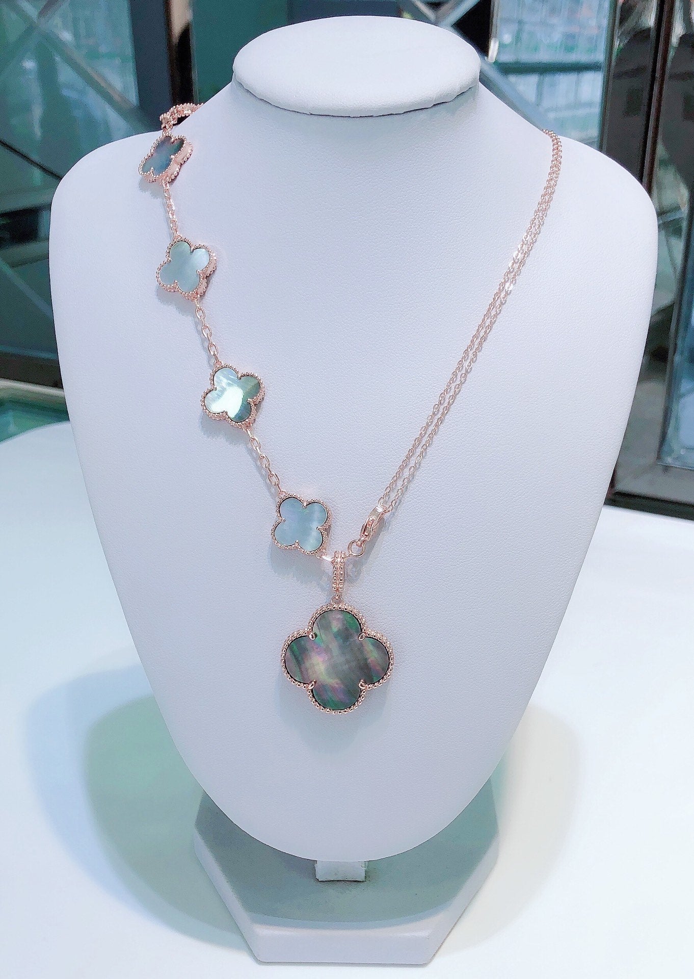 [Lumi Jewelry]COMBINED BRACELET 5 MOTIFS AND NECKLACE DARK MOP ROSE GOLD