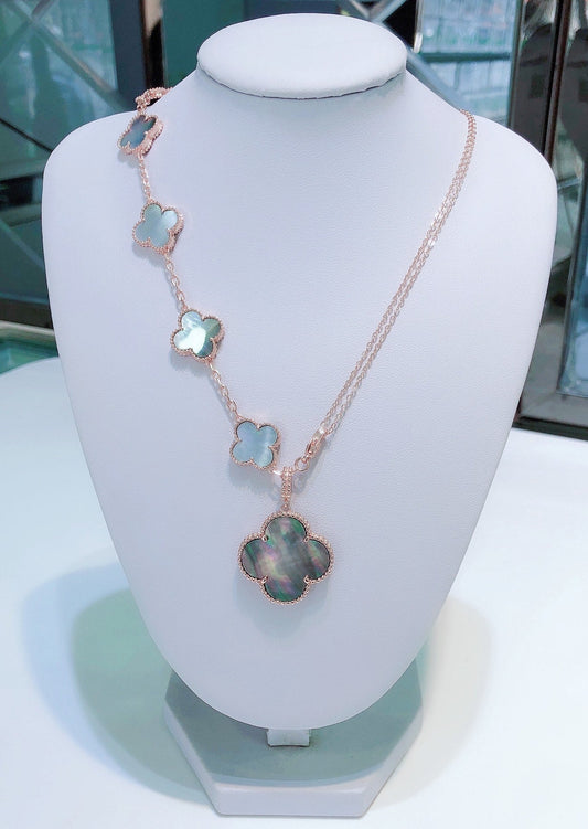 [Lumi Jewelry]COMBINED BRACELET 5 MOTIFS AND NECKLACE DARK MOP ROSE GOLD