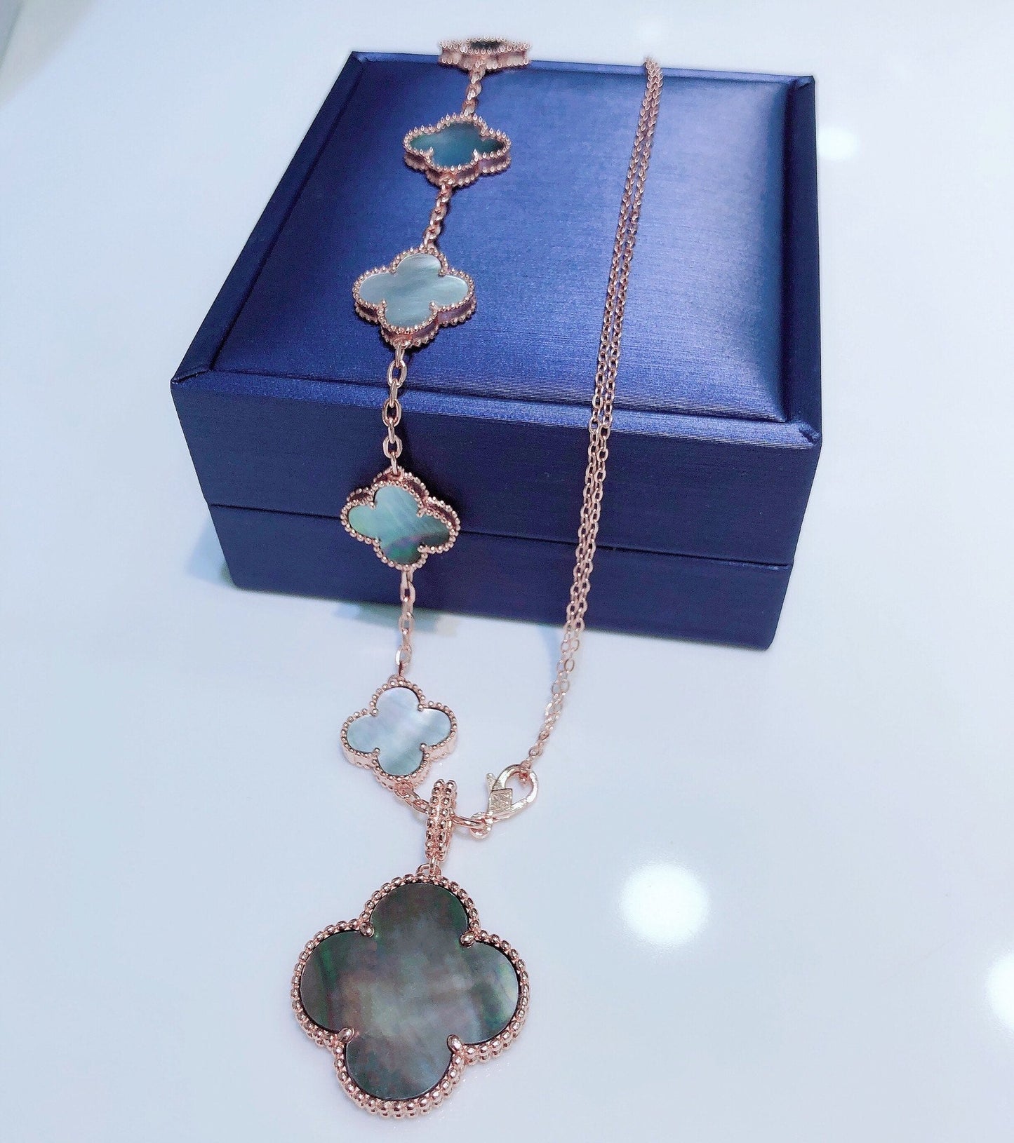 [Lumi Jewelry]COMBINED BRACELET 5 MOTIFS AND NECKLACE DARK MOP ROSE GOLD