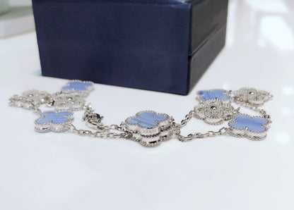 [Lumi Jewelry]CLOVERS THE 10-MOTIFS CHALCEDONY DIAMONDS SILVER NECKLACE