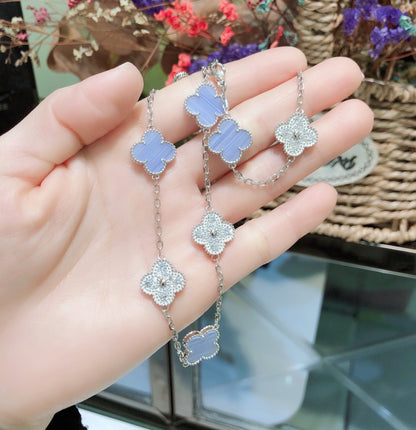 [Lumi Jewelry]CLOVERS THE 10-MOTIFS CHALCEDONY DIAMONDS SILVER NECKLACE