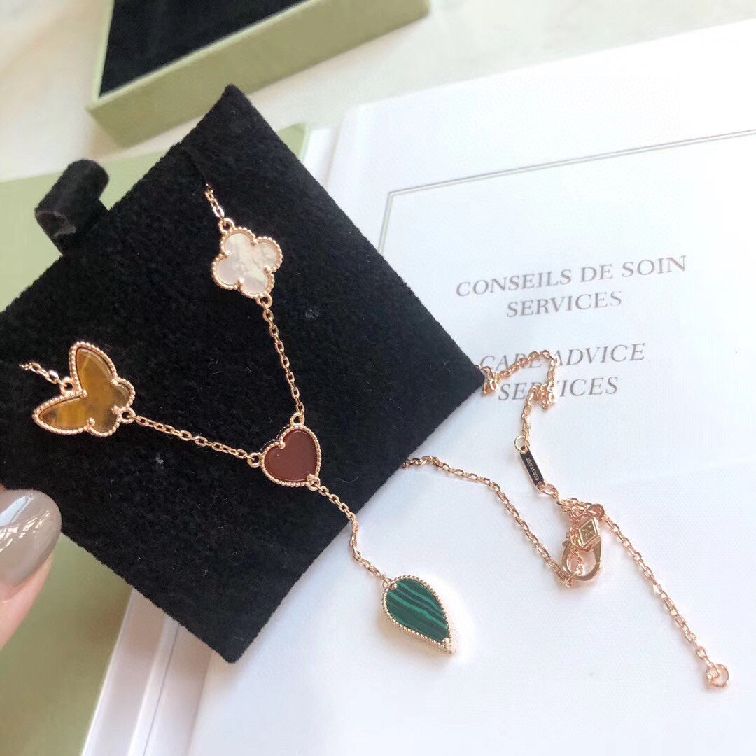 [Lumi Jewelry]LUCKY SPRING 4 MOTIFS ROSE GOLD NECKLACE