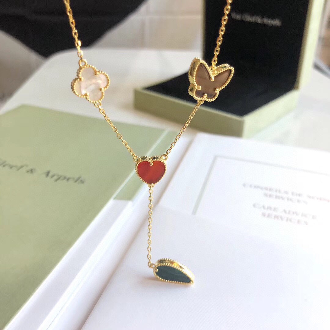 [Lumi Jewelry]LUCKY SPRING 4 MOTIFS ROSE GOLD NECKLACE
