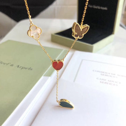 [Lumi Jewelry]LUCKY SPRING 4 MOTIFS ROSE GOLD NECKLACE