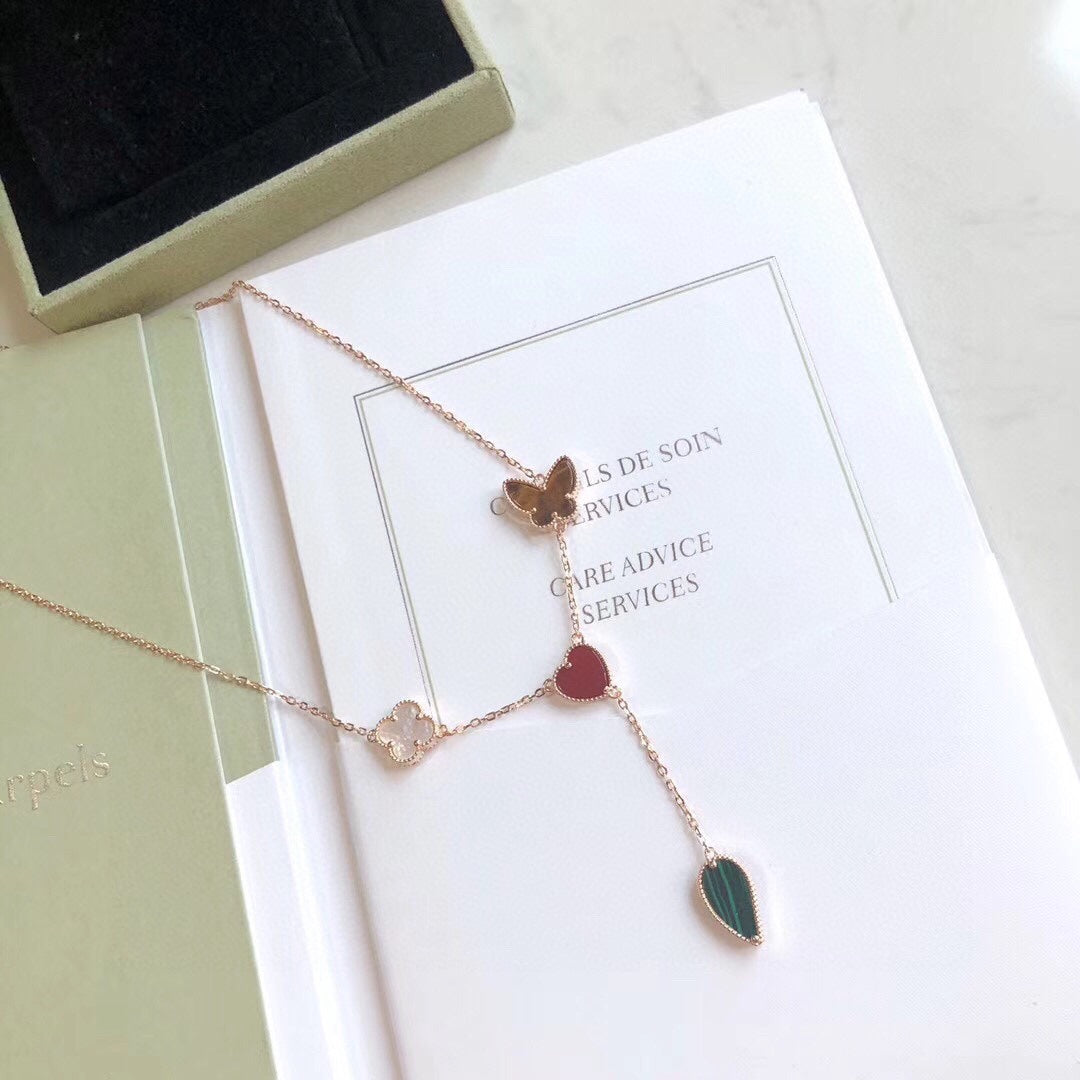 [Lumi Jewelry]LUCKY SPRING 4 MOTIFS ROSE GOLD NECKLACE