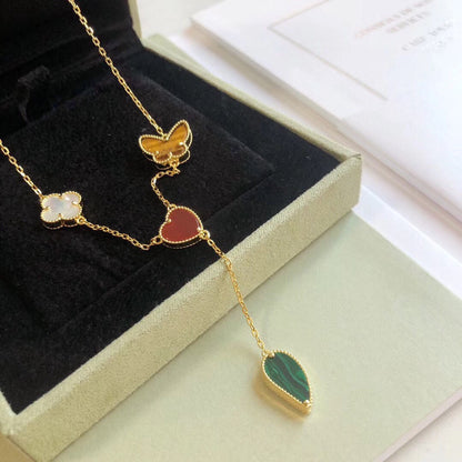 [Lumi Jewelry]LUCKY SPRING 4 MOTIFS ROSE GOLD NECKLACE