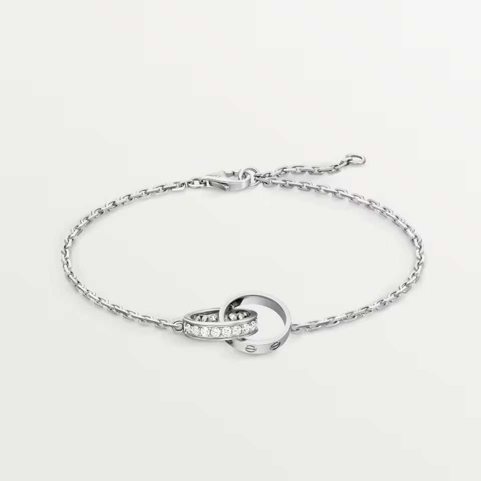 [Lumi Jewelry]LOVE DOUBLE RING HALF DIAMOND BRACELET
