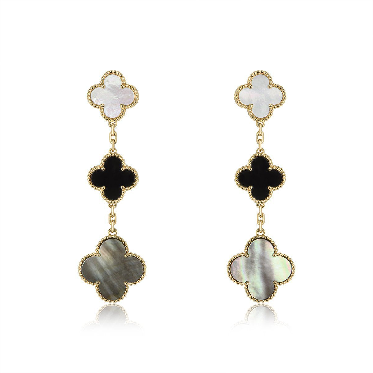 [Lumi Jewelry]CLOVER EARRINGS GOLD ONYX MOP 3 MOTIF