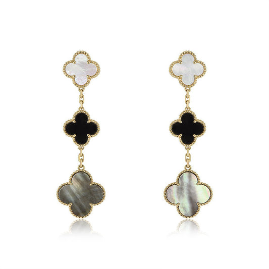 [Lumi Jewelry]CLOVER EARRINGS GOLD ONYX MOP 3 MOTIF