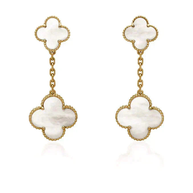 [Lumi Jewelry]CLOVER 2 MOTIF WHITE MOP EARRINGS