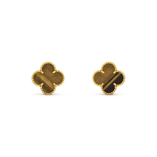 [Lumi Jewelry]CLOVER MEDIUM 1 MOTIFS TIGER EYE EARRINGS