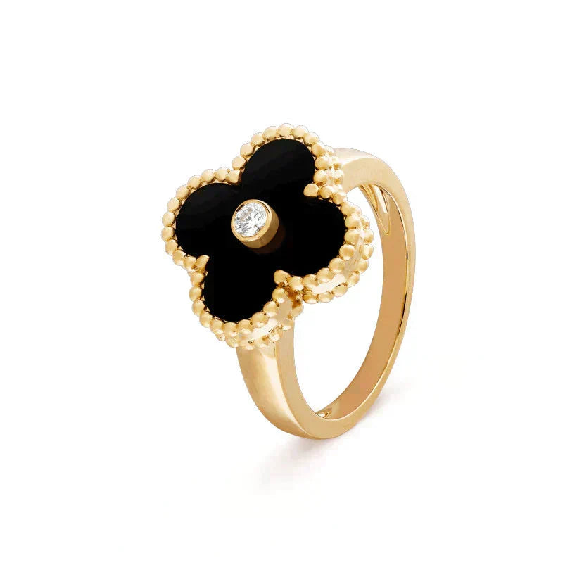 [Lumi Jewelry]CLOVER ONYX RING GOLD DIAMOND