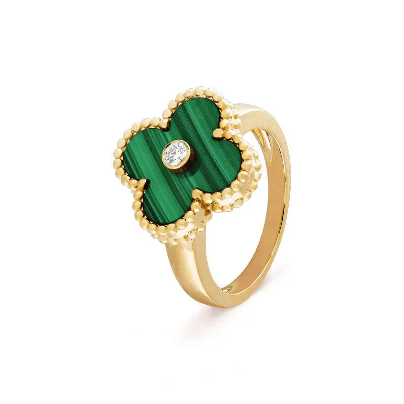 [Lumi Jewelry]CLOVER MALACHITE RING GOLD DIAMOND