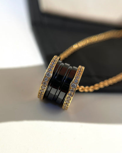 [Lumi Jewelry]ZERO 1 BLACK CERAMIC DIAMOND PINK GOLD NECKLACE