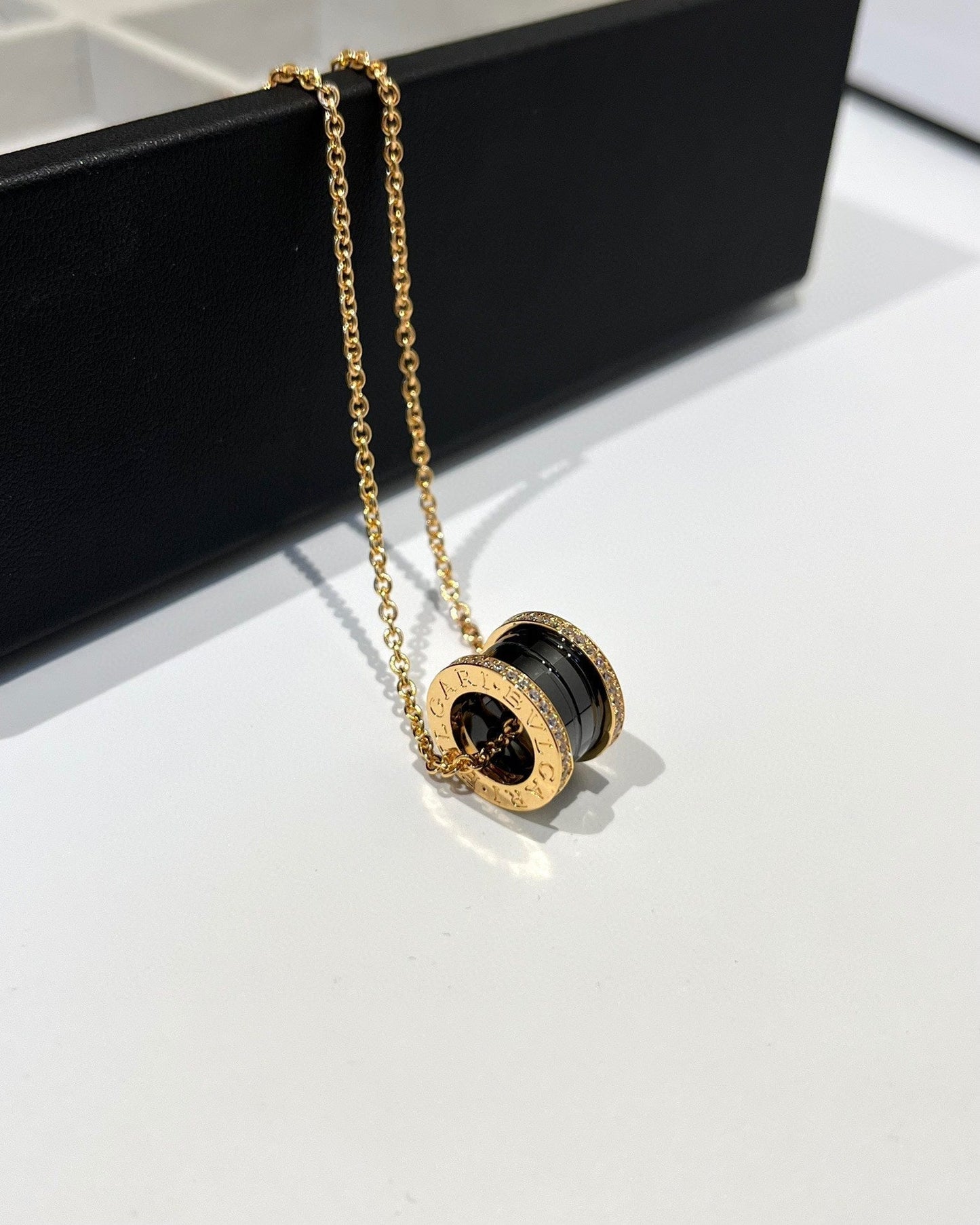 [Lumi Jewelry]ZERO 1 BLACK CERAMIC DIAMOND PINK GOLD NECKLACE