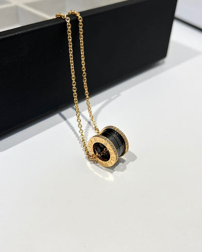 [Lumi Jewelry]ZERO 1 BLACK CERAMIC DIAMOND PINK GOLD NECKLACE