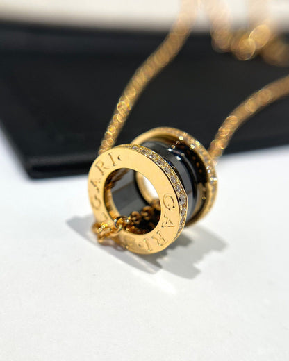 [Lumi Jewelry]ZERO 1 BLACK CERAMIC DIAMOND PINK GOLD NECKLACE