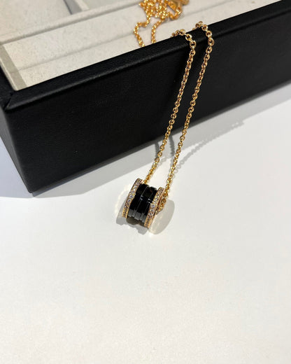 [Lumi Jewelry]ZERO 1 BLACK CERAMIC DIAMOND PINK GOLD NECKLACE