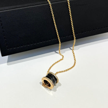 [Lumi Jewelry]ZERO 1 BLACK CERAMIC DIAMOND PINK GOLD NECKLACE