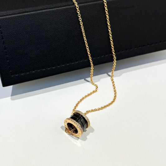 [Lumi Jewelry]ZERO 1 BLACK CERAMIC DIAMOND PINK GOLD NECKLACE