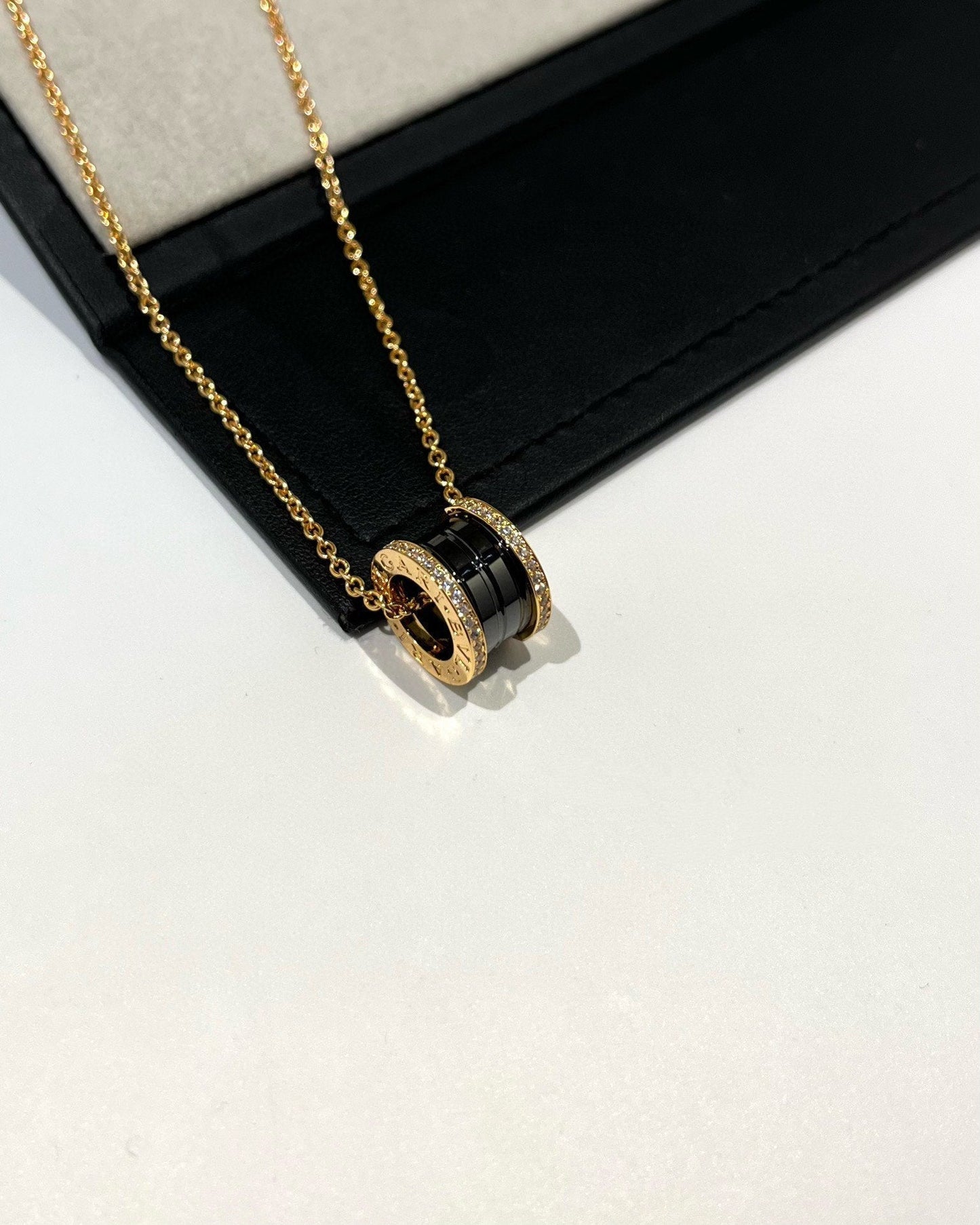 [Lumi Jewelry]ZERO 1 BLACK CERAMIC DIAMOND PINK GOLD NECKLACE