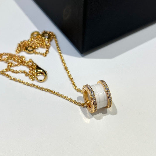 [Lumi Jewelry]ZERO 1 WHITE CERAMIC DIAMOND PINK GOLD NECKLACE
