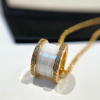 [Lumi Jewelry]ZERO 1 WHITE CERAMIC DIAMOND PINK GOLD NECKLACE