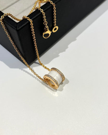 [Lumi Jewelry]ZERO 1 WHITE CERAMIC DIAMOND PINK GOLD NECKLACE